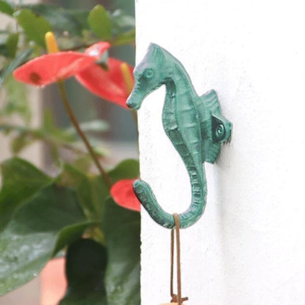 Cast Iron Seahorse Wall Hook Nautical Coastal Bathroom Hook Rustic Verdigris